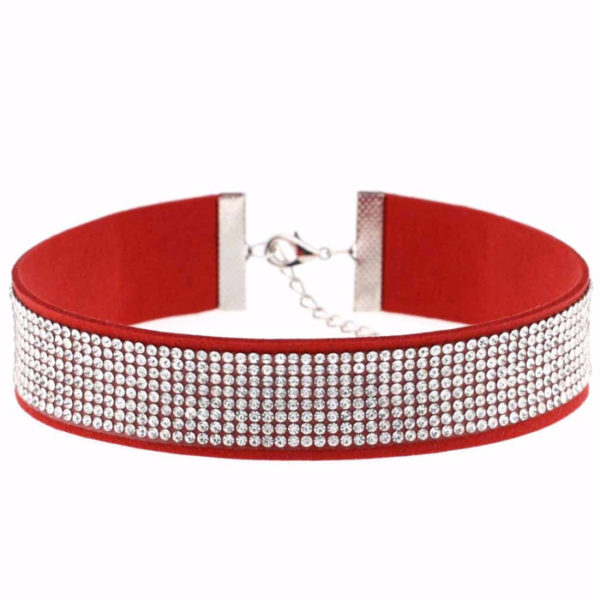 Červený choker s kryštálikmi