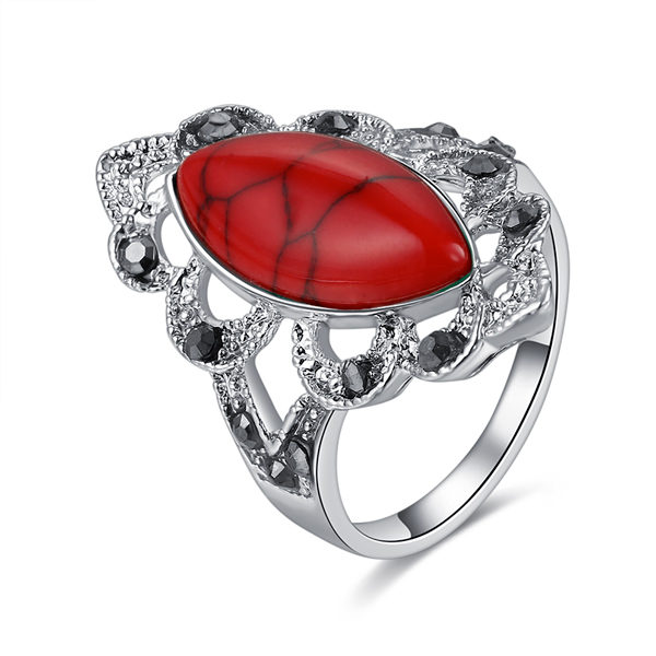 Elegantný prsteň s červeným prírodným kameňom
