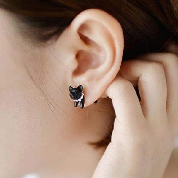 Čierna mačka - náušnica na jedno ucho