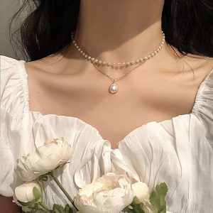 Dvojdielny náhrdelník s bielymi perličkami